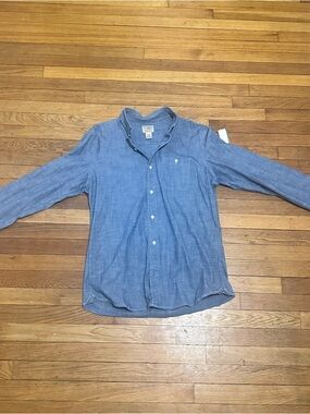 LL Bean Comfort Stretch Chambray Shirt Men’s Large Reg Blue Untucked Fit Denim